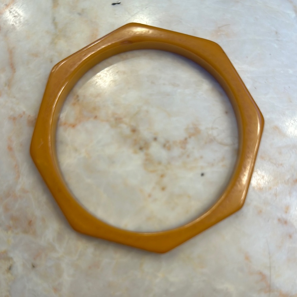 Vintage Bakelite Hexagon Amber Bangle Bracelet